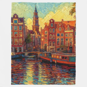 Amsterdamse grachtenpanden van Gogh stijl Fleece Deken