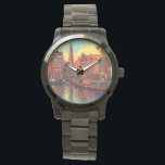 Amsterdamse grachtenpanden van Gogh stijl Horloge<br><div class="desc">een prachtig schilderij in Van Gogh stijl van de grachtenpanden en woonboten in Amsterdam</div>