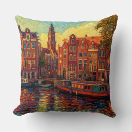 Amsterdamse grachtenpanden van Gogh stijl Kussen