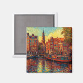 Amsterdamse grachtenpanden van Gogh stijl Magneet (Voorkant / Achterkant)