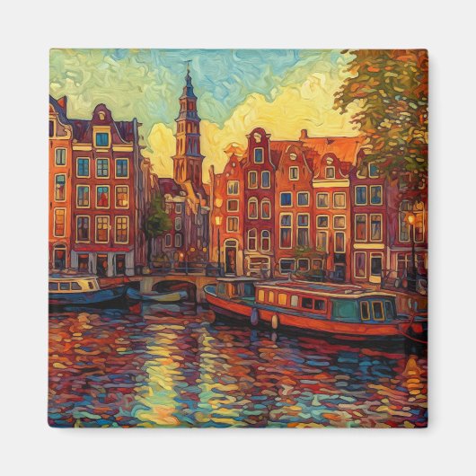 Amsterdamse grachtenpanden van Gogh stijl Magneet (Voorkant)