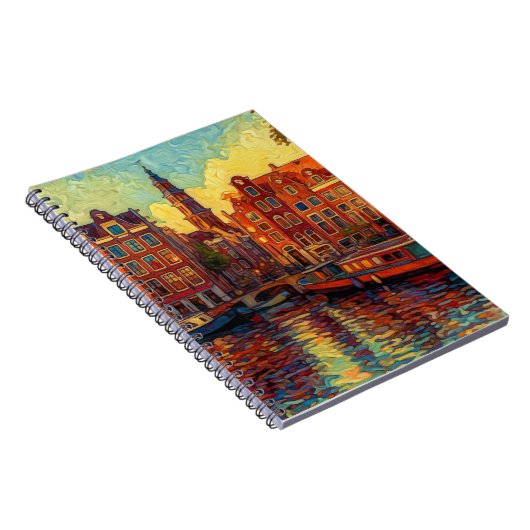 Amsterdamse grachtenpanden van Gogh stijl Notitieboek (Rechterzijde)