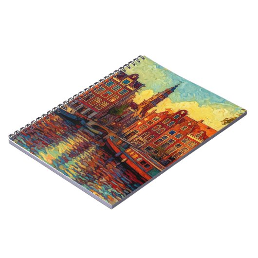 Amsterdamse grachtenpanden van Gogh stijl Notitieboek (Linkerzijde)