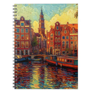 Amsterdamse grachtenpanden van Gogh stijl Notitieboek