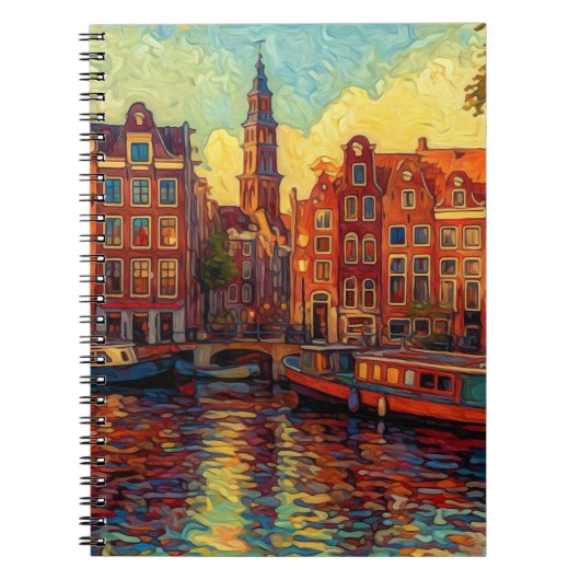 Amsterdamse grachtenpanden van Gogh stijl Notitieboek (Voorkant)