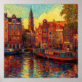 Amsterdamse grachtenpanden van Gogh stijl Poster (Voorkant)