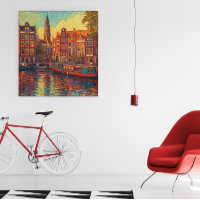 Amsterdamse grachtenpanden van Gogh stijl