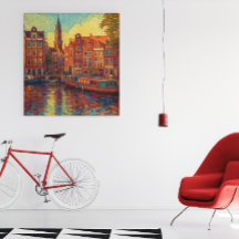 Amsterdamse grachtenpanden van Gogh stijl