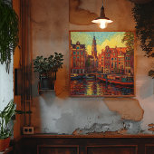 Amsterdamse grachtenpanden van Gogh stijl Poster