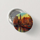 Amsterdamse grachtenpanden van Gogh stijl Ronde Button 3,2 Cm (Voorkant /achterkant)