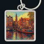 Amsterdamse grachtenpanden van Gogh stijl Sleutelhanger<br><div class="desc">een prachtig schilderij in Van Gogh stijl van de grachtenpanden en woonboten in Amsterdam</div>