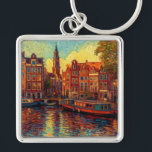 Amsterdamse grachtenpanden van Gogh stijl Sleutelhanger<br><div class="desc">een prachtig schilderij in Van Gogh stijl van de grachtenpanden en woonboten in Amsterdam</div>