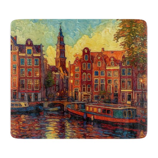 Amsterdamse grachtenpanden van Gogh stijl Snijplank (Voorkant)