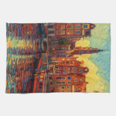 Amsterdamse grachtenpanden van Gogh stijl Theedoek (Horizontaal)