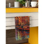 Amsterdamse grachtenpanden van Gogh stijl Theedoek<br><div class="desc">een prachtig schilderij in Van Gogh stijl van de grachtenpanden en woonboten in Amsterdam</div>