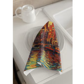 Amsterdamse grachtenpanden van Gogh stijl Theedoek