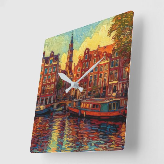 Amsterdamse grachtenpanden van Gogh stijl Vierkante Klok (Hoek)
