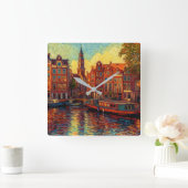 Amsterdamse grachtenpanden van Gogh stijl Vierkante Klok (Huis)