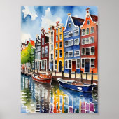 Amsterdamse grachtenpanden Waterverf Art Print (Voorkant)