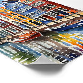 Amsterdamse grachtenpanden Waterverf Art Print (Hoek)