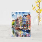 Amsterdamse grachtenpanden Waterverf stationery Kaart (Gele Bloem)