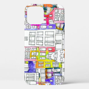 Amsterdamse Huizen: Waterverf Naadloos Patroon Case-Mate iPhone Case