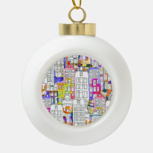 Amsterdamse Huizen: Waterverf Naadloos Patroon Keramische Bal Ornament