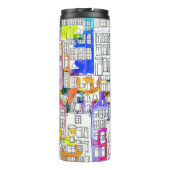 Amsterdamse Huizen: Waterverf Naadloos Patroon Thermosbeker (Achterkant)
