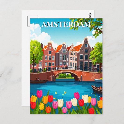 Amsterdamse reizen met tulpen Briefkaart (Voorkant / Achterkant)