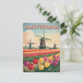 Amsterdamse tulpenveld vintage briefkaart (Staand voorkant)