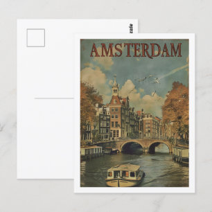 Amsterdamse Vintage Beroemde Reisplaats Briefkaart