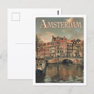 Amsterdamse Vintage Beroemde Reisplaats Briefkaart