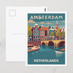 Amsterdamse Vintage Beroemde Reisplaats Briefkaart