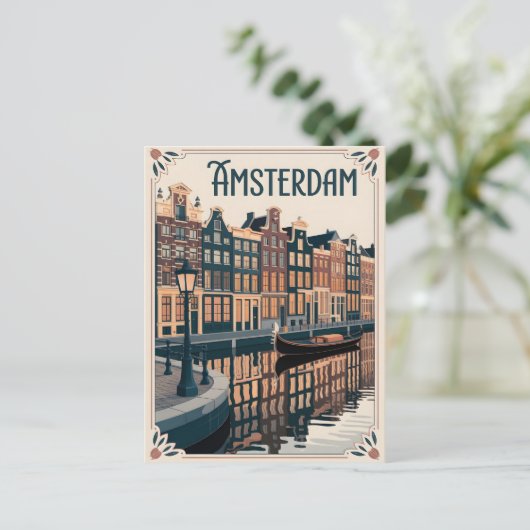 Amsterdamse vintage minimalistisch briefkaart (Staand voorkant)