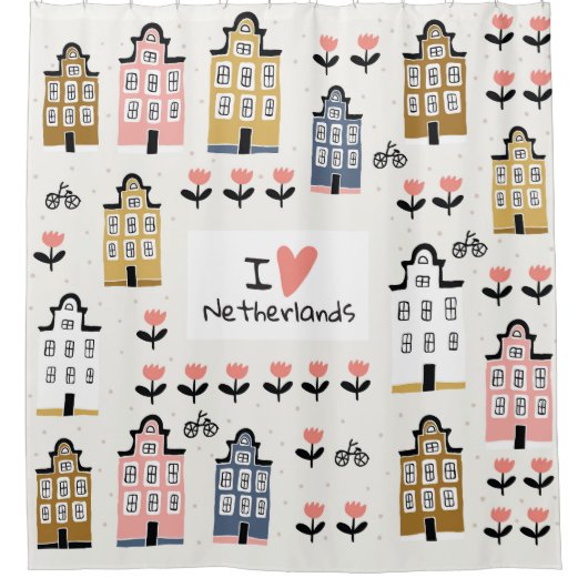 Amsterdamse Vintage: Traditionele stadsillustratie Douchegordijn (Voorkant)