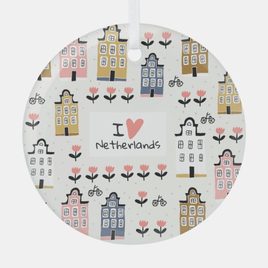 Amsterdamse Vintage: Traditionele stadsillustratie Glas Ornament (Voorkant)