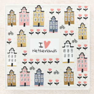 Amsterdamse Vintage: Traditionele stadsillustratie Glazen Onderzetter
