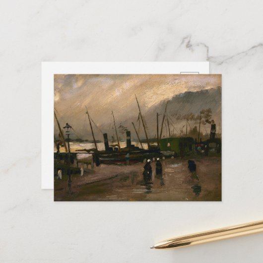 Amsterdamse Vissers's Harbour Storm van Vincent Go Briefkaart (Voorkant / Achterkant in situ)