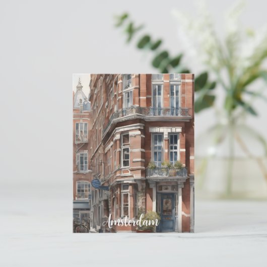 Amsterdamse waterverf schilderij briefkaart (Staand voorkant)