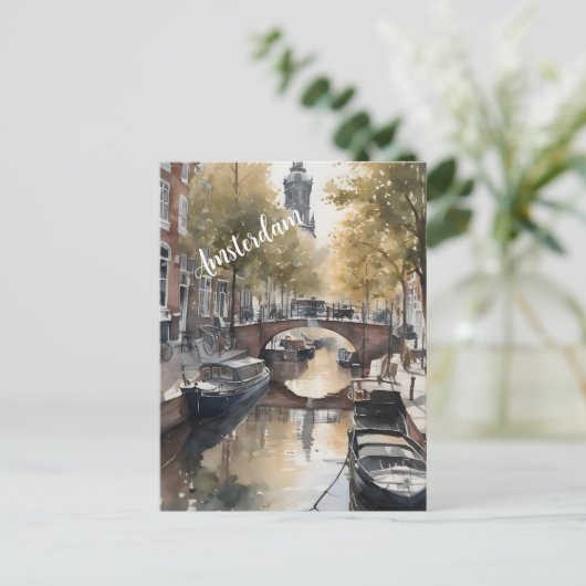 Amsterdamse waterverf schilderij briefkaart (Staand voorkant)