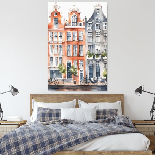 Amsterdamse waterverf schilderij canvas afdruk (Insitu (Slaapkamer))