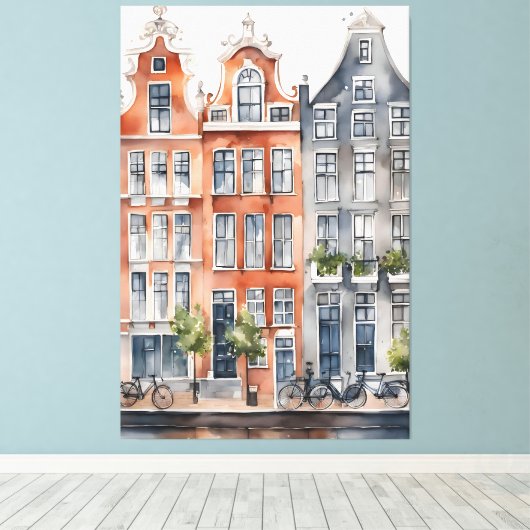 Amsterdamse waterverf schilderij canvas afdruk (Insitu (Houten vloer))
