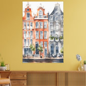 Amsterdamse waterverf schilderij canvas afdruk (Insitu (Woonkamer))