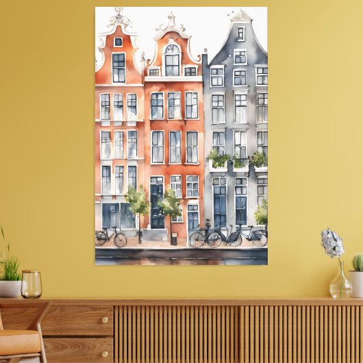 Amsterdamse waterverf schilderij canvas afdruk (Insitu (Woonkamer))