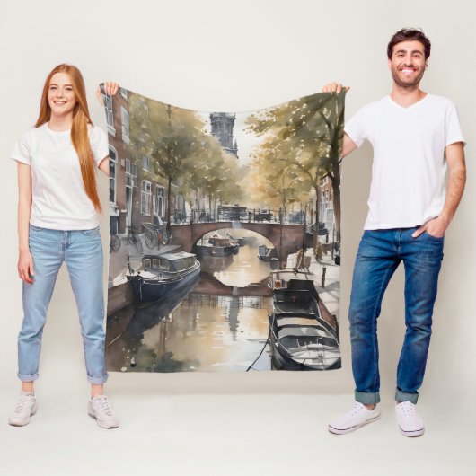 Amsterdamse waterverf schilderij fleece deken (In situ)
