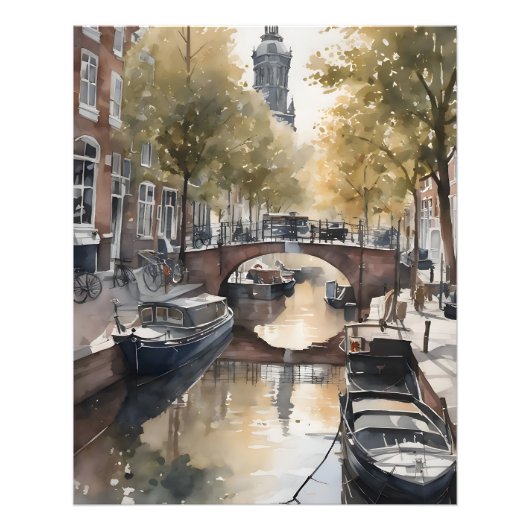 Amsterdamse waterverf schilderij foto afdruk (Voorkant)