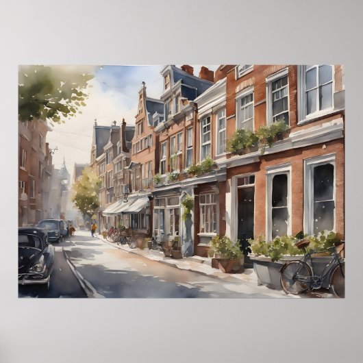 Amsterdamse waterverf schilderij poster (Voorkant)