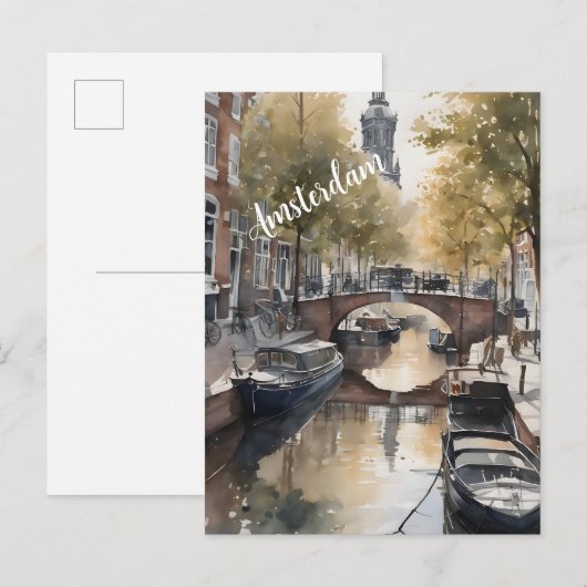 Amsterdamse waterverf schilderij uitnodiging briefkaart (Voorkant / Achterkant)