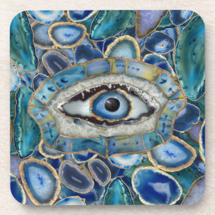 Amulet Blue Geodes en kristallen van het boze oog Bier Onderzetter