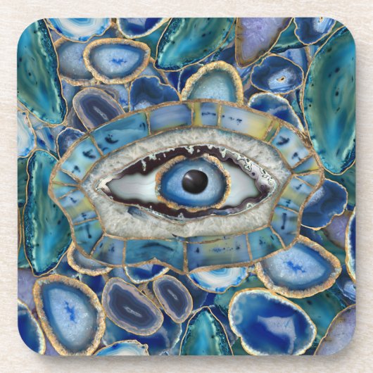 Amulet Blue Geodes en kristallen van het boze oog Bier Onderzetter (Voorkant)